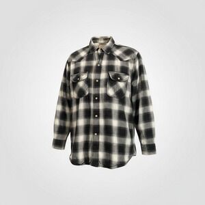 Schmidt Workwear Flannel Shirt Mens Large Black Buffalo Plaid Western Pearl Snap